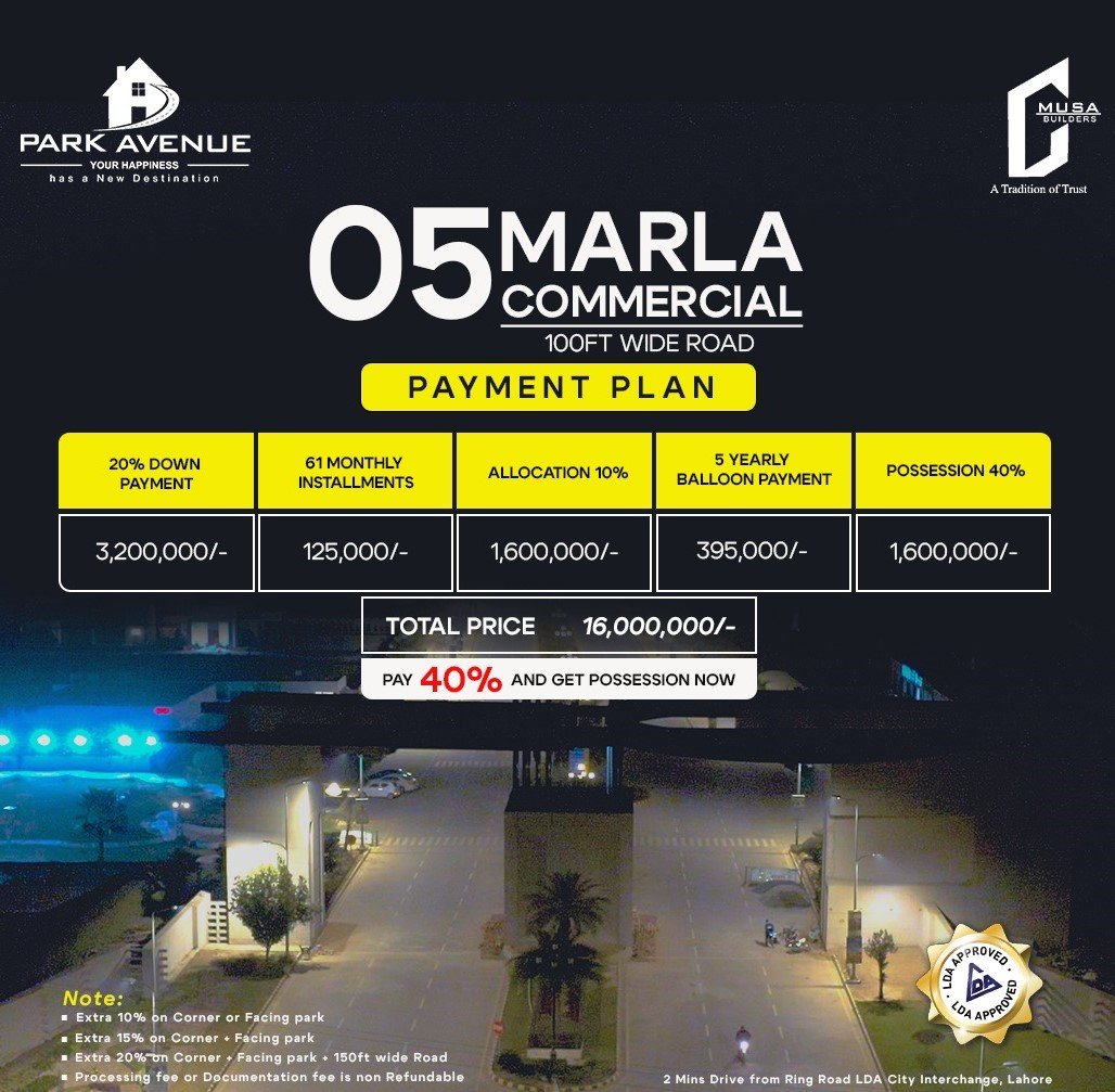 5 Marla Commercial Plot in Park Avenue Lahore